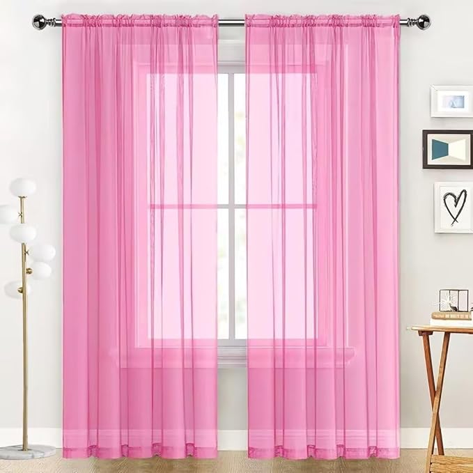 SpaceDresser Basic Rod Pocket Sheer Voile Window Curtain Panels Pink 1 Pair 2 Panels 60 Width 72 Inch Long for Kitchen Bedroom Children Living Room Yard（Pink, 60W x 72L）