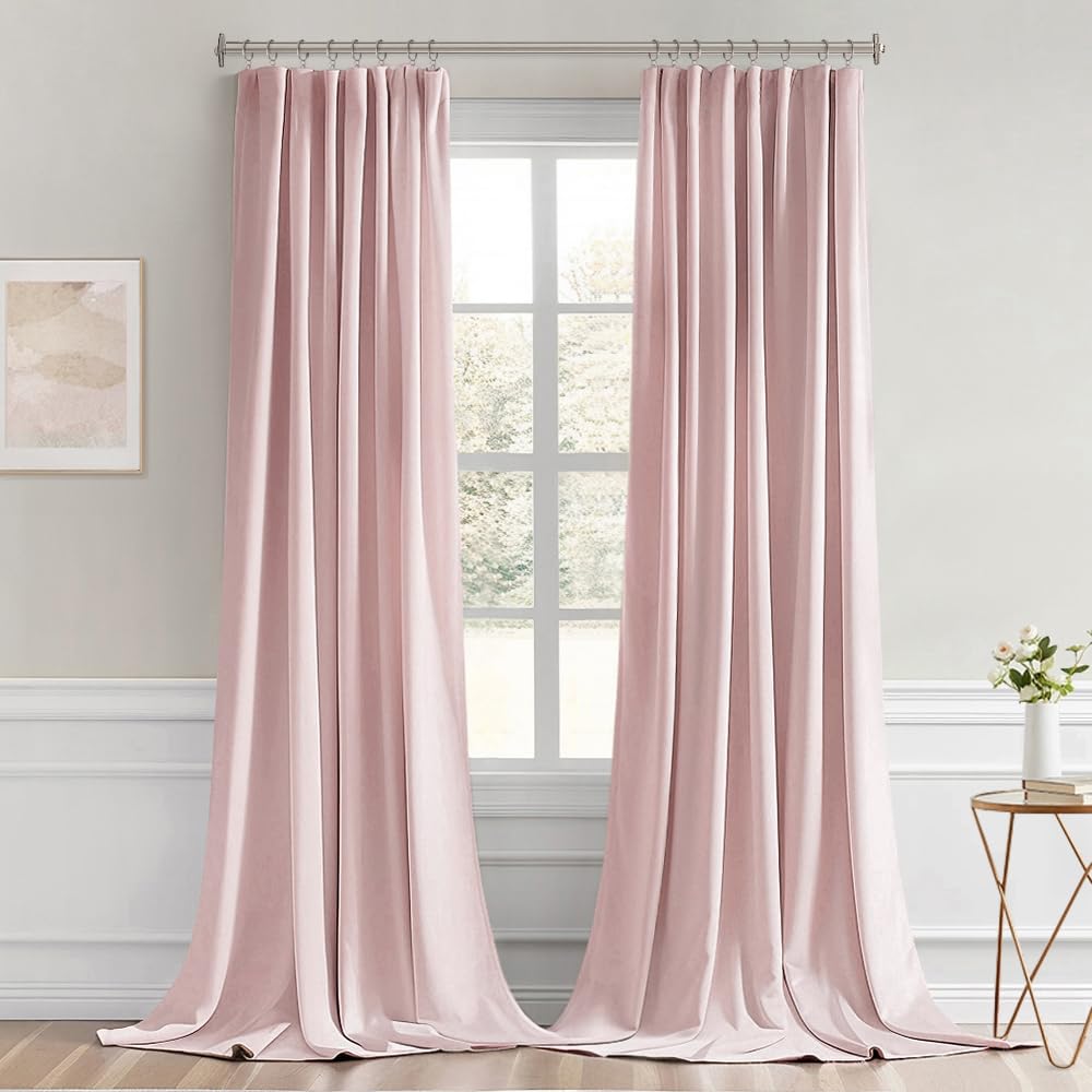 MIULEE Light Pink Back Tab Blackout Curtains 52x102 Inch Long 2 Panels Set