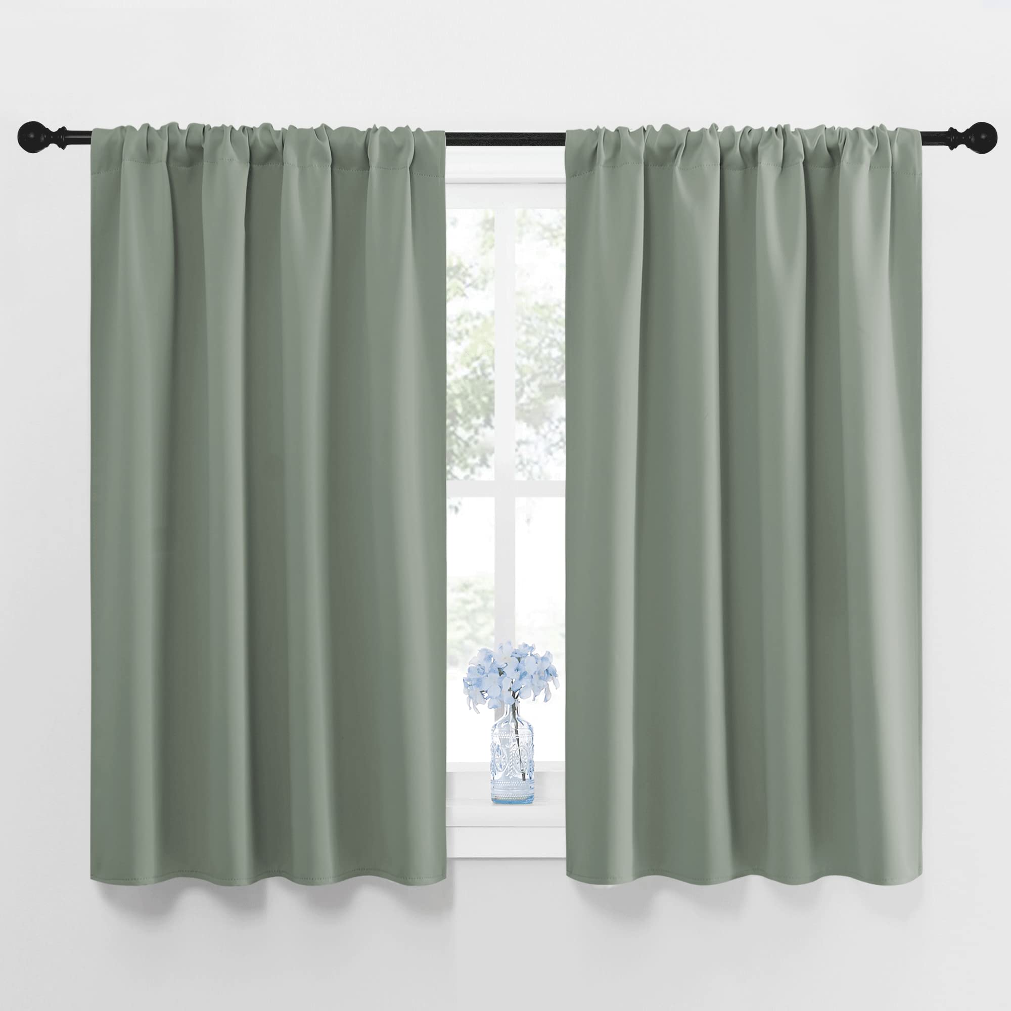 NICETOWN Window Curtains Blackout Drapes - Thermal Insulated Solid Rod Pocket Blackout Curtains/Draperies for Living Room (Sage Green, 1 Pair, 42 by 48-Inch)