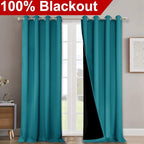 NICETOWN 100% Blackout Blinds, Set of 2, 46" x 96", Peacock Teal, Laundry Room Decor Window Treatment Curtains for Large Patio Sliding Door, Thermal Insulated Curtains for Bedroom