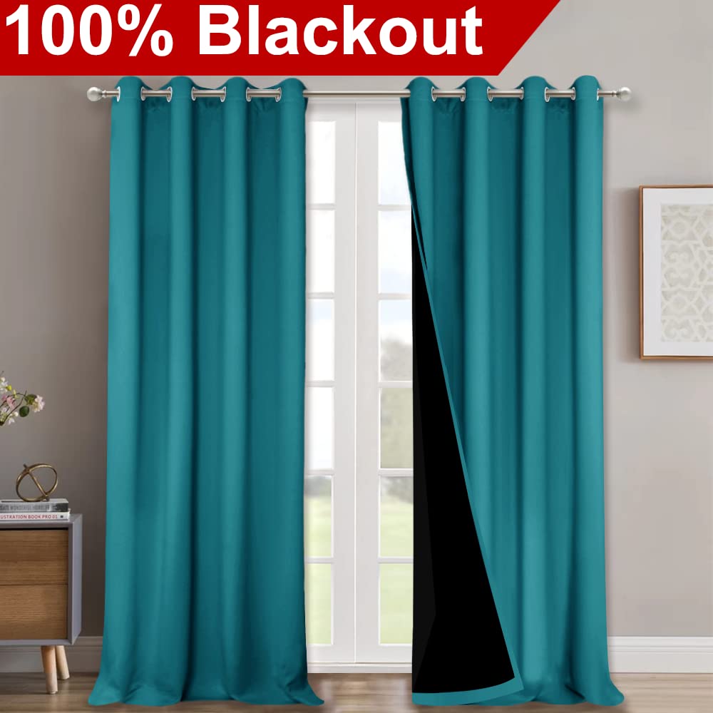 NICETOWN Full Shading Curtains for Windows, Super Heavy-Duty Black Lined Blackout Curtains for Bedroom, Privacy Assured Window Treatment (Peacock Teal, Pack of 2, 52 inches W x 95 inches L)