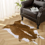 AROGAN Premium Faux Cowhide Rug 110 x70 cm/3.6 x 2.3 feet, Durable and Large Size Cow Print Rugs, Suitable for Bedroom Living Room Western Decor, Faux Fur Animal Cow Hide Carpet, Brown