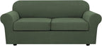 H.VERSAILTEX 3 Piece Stretch Sofa Covers for 2 Cushion Sofa Couch Covers for Living Room Furniture Cover (Base Cover Plus 2 Seat Cushion Covers) Thicker Jacquard Fabric(Large Sofa, Bronze Green)