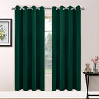 Yakamok Light Blocking Blackout Curtains， Thermal Insulated Room Darkening Drapes for Bedroom, Solid Grommet Top Window Curtains, 52x72 Inch, Dark Green, 2 Panels