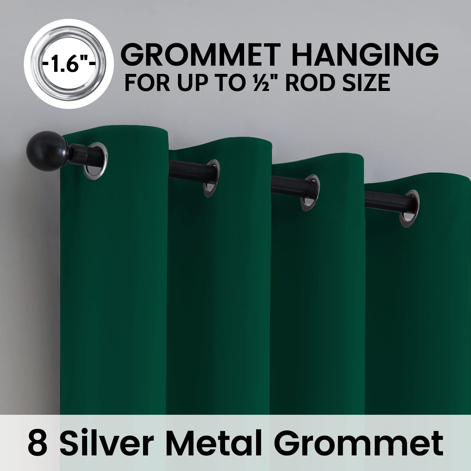 SimpleHome Dark Green 100% Blackout Curtains Room Darkening Living Room 63