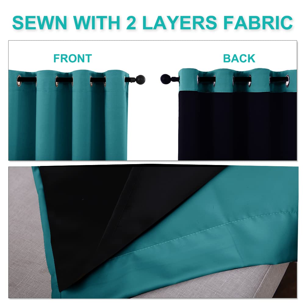 NICETOWN Full Shade Curtain Panels, 37" Wide x 70" Long, Peacock Teal, Pair of Thermal Insulated & Energy Efficiency Blackout Drapes for Living Room, Lined Silky Performance Window Dressing
