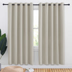 NICETOWN Natural Blackout Draperies Curtains for Kids Room, Window Treatment Thermal Insulated Solid Grommet Blackout Drape Panels for Bedroom (Set of 2, 70 by 72 inches)