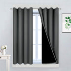 Yakamok Dark Gray 100% Blackout Curtains, Energy Saving Thermal Insulated 2 Thick Layers Total Blackout Drapes with Black Liner for Bedroom (52Wx45L,Dark Grey, 2 Panels)