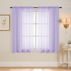 Window Sheer Curtains 45 Inches Length, Voile Short Curtains for Living Room Bedroom, Modern Soft Window Drapes 2 Panels Set, Top Dual Rod Pocket Design, Lavender, 2x42Wx45L Inches
