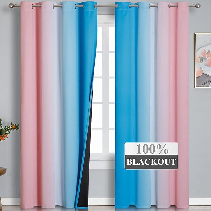 Estelar Textiler Pink and Blue Ombre Curtains for Bedroom 84 Inch Long