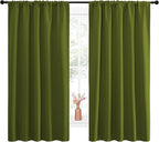 NICETOWN Blackout Draperies and Curtains, Thermal Insulated Window Decoration Blackout Drapes for Kid's Room (Olive Green, 1 Pair, 52 x 63 inches)