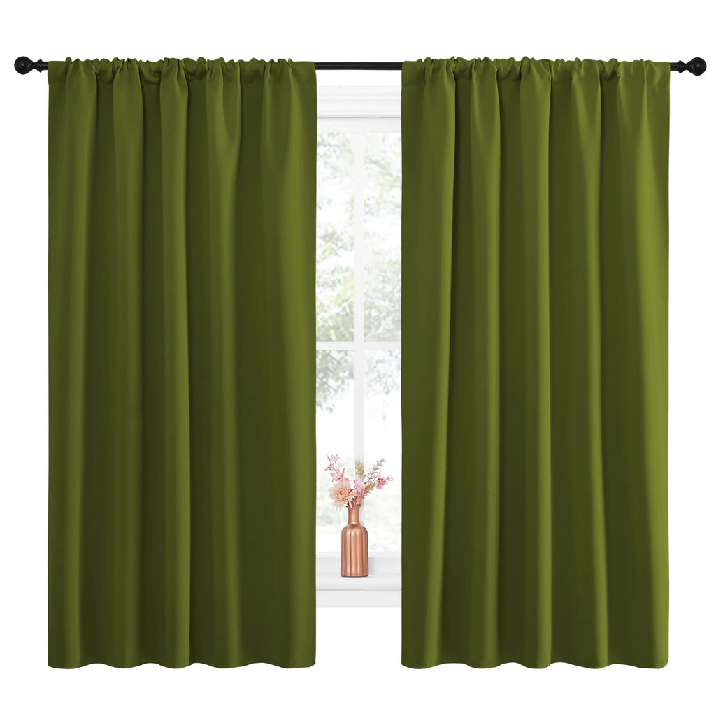 NICETOWN Blackout Draperies and Curtains, Thermal Insulated Window Decoration Blackout Drapes for Kid's Room (Olive Green, 1 Pair, 52 x 63 inches)