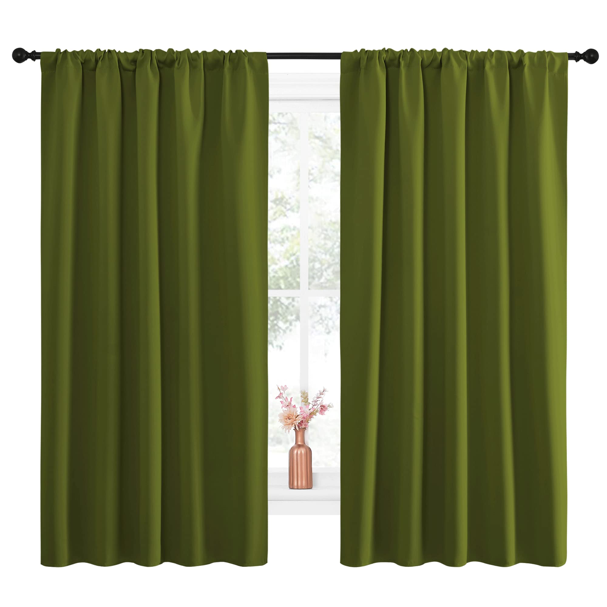 NICETOWN Blackout Draperies and Curtains, Thermal Insulated Window Decoration Blackout Drapes for Kid's Room (Olive Green, 1 Pair, 52 x 63 inches)