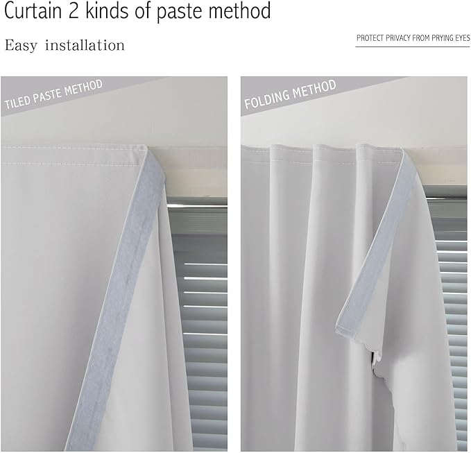 Sovtfides Blackout Curtains for Bedroom Sticky Curtain Blackout Window Cover Self Adhesive Curtains Rod No Drillng, 47" W X 96" L, Light Grey, 1 Panel