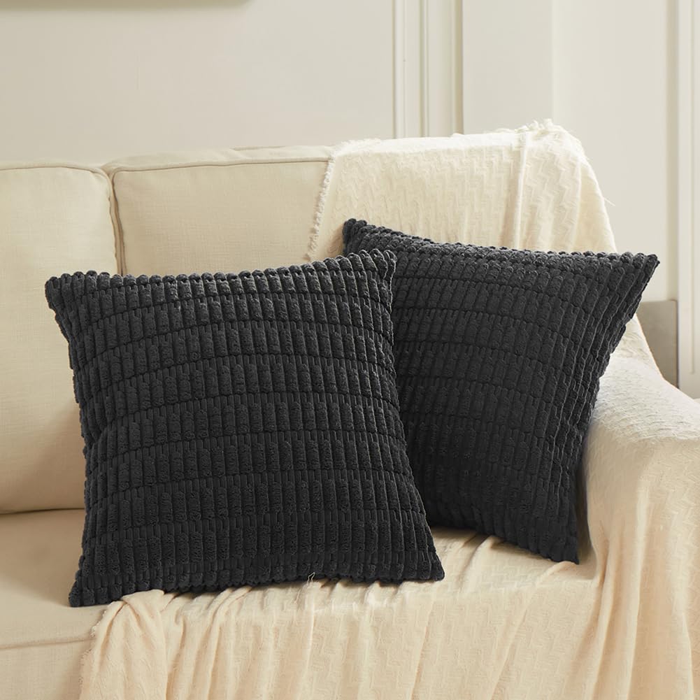 Fancy Homi 4 Packs Decorative Throw Pillow Covers for Living Room Couch Bed, Modern Farmhouse Boho Home Décor Accent Cushion Case, 20" x 20", Black