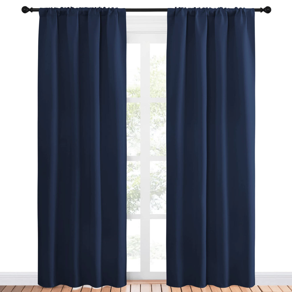 NICETOWN Thermal Curtains Blackout Draperies - Window Treatment Energy Saving Solid Blackout Rod Pocket Curtains/Drapes for Living Room (Navy, 1 Pair, 42 by 84-Inch)