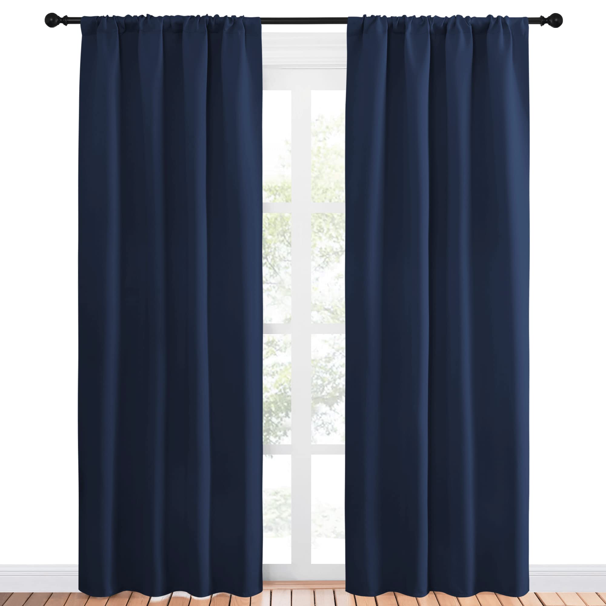 NICETOWN Thermal Curtains Blackout Draperies - Window Treatment Energy Saving Solid Blackout Rod Pocket Curtains/Drapes for Living Room (Navy, 1 Pair, 42 by 84-Inch)