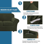 H.VERSAILTEX Rich Velvet Stretch 2 Piece Cover Chair Slipcover Sofa Cover Furniture Protector Couch Soft with Elastic Bottom Chair Couch Cover Width Up to 49 Inch (Chair, Olive)