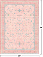 Pink Rugs for Bedroom Girls, 5x7 Washable Area Rug for Living Room Nursery Kids Baby Playroom Indoor Decor, Oushak Floral Vintage Low Pile Boho Non Slip Foldable Carpet