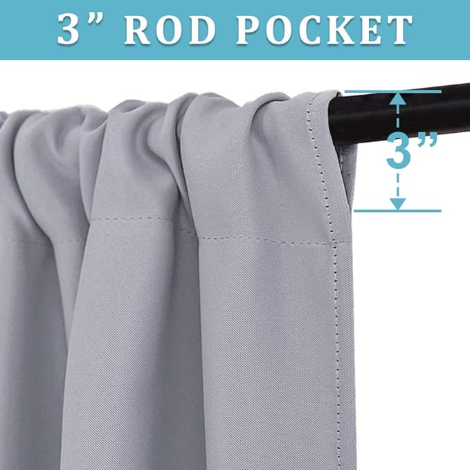 RYB HOME Blackout Curtains for Bedroom Living Room 63 inches Long, Thermal Insulated Privacy Rod Pocket Drapes for Nursery Office Home Theater, Width 34 by Length 63, Silver Grey, 2 Panels