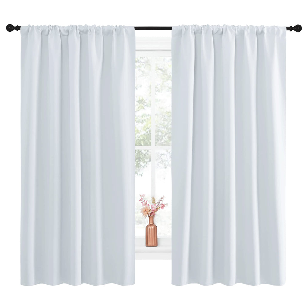 NICETOWN Greyish White Bedroom Curtain Panels - Multi-Function Noise Reducing Performance Window Treatment Thermal Insulated Room Darkening Drapes for Nursery (2 Panels, 52 by 63)