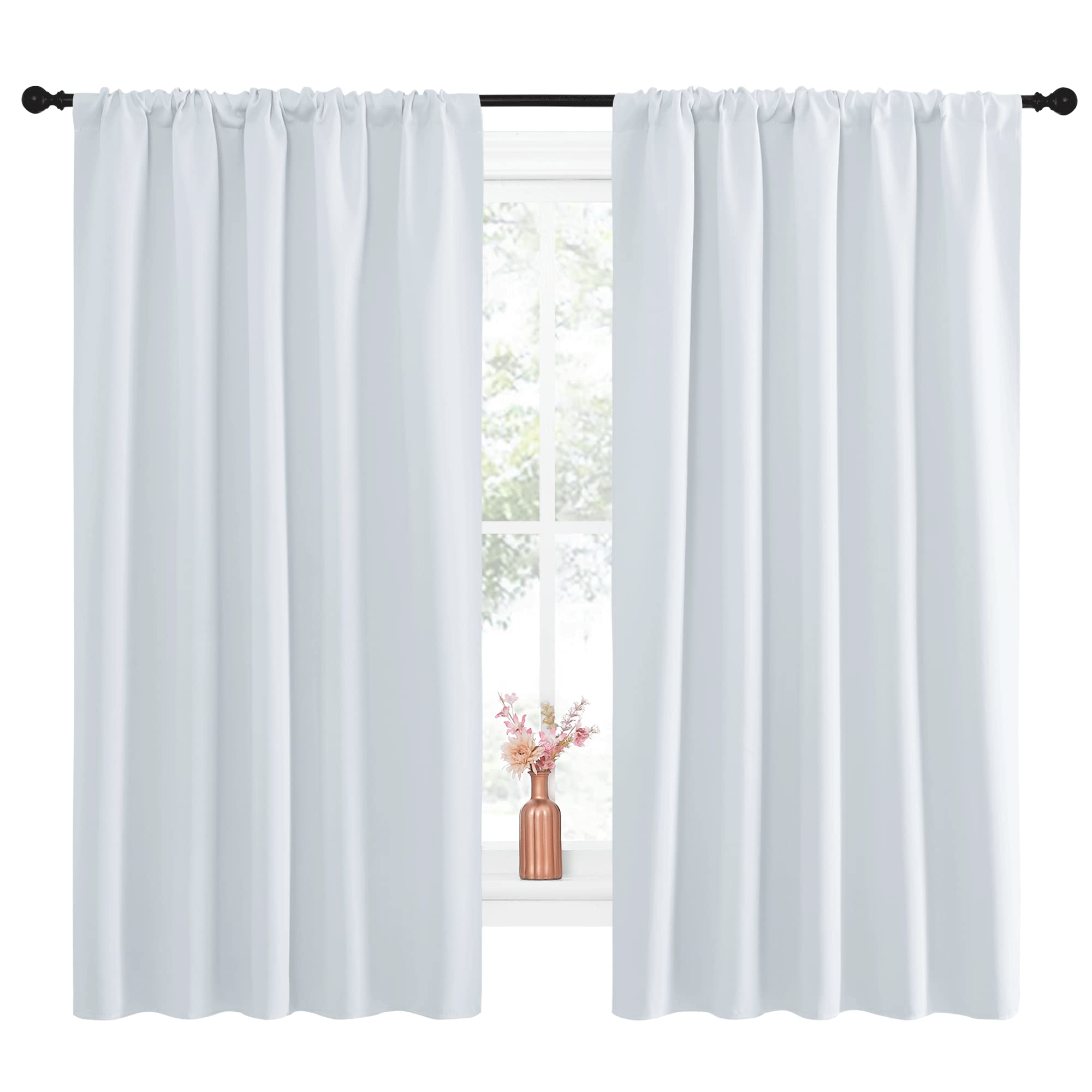 NICETOWN Greyish White Bedroom Curtain Panels - Multi-Function Noise Reducing Performance Window Treatment Thermal Insulated Room Darkening Drapes for Nursery (2 Panels, 52 by 63)
