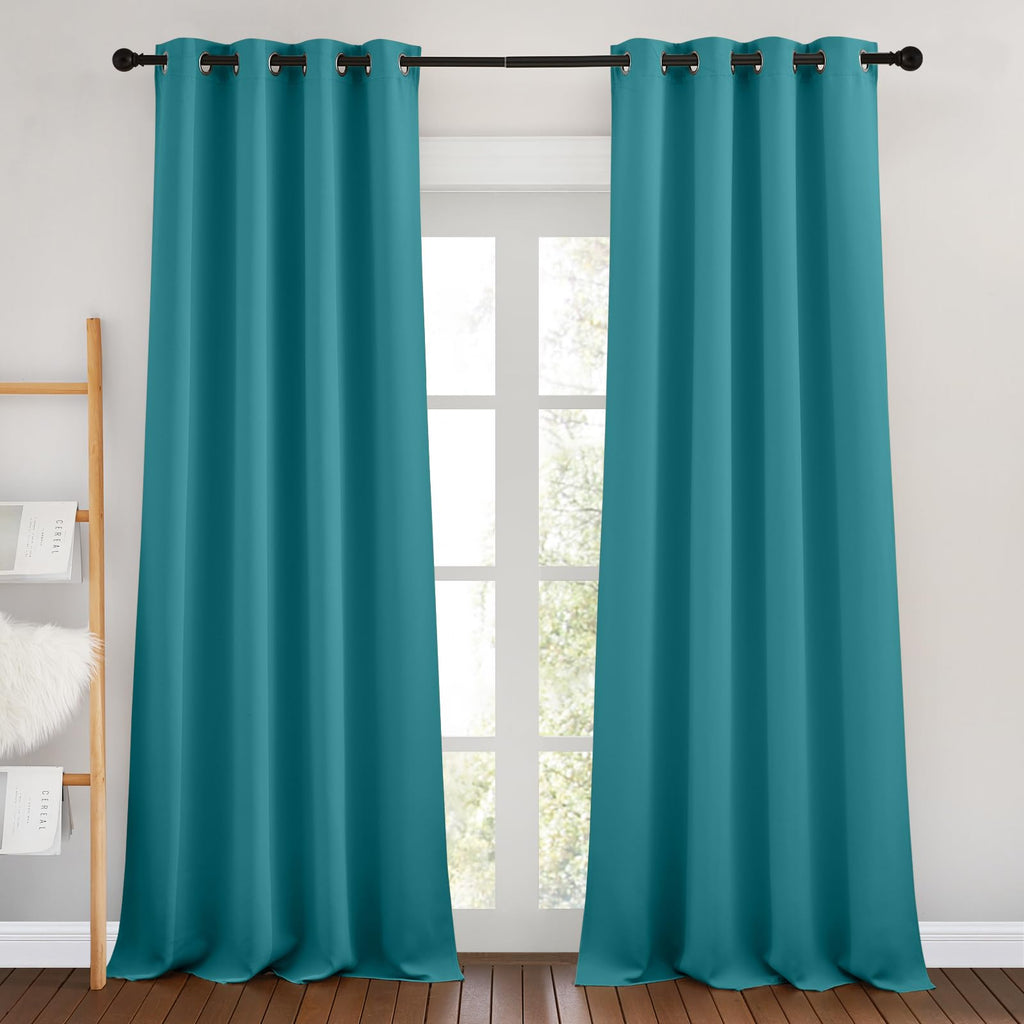 NICETOWN Peacock Teal Blackout Curtains for Living Room, Grommet Thermal Insulated Window Drapes Room Divider Blinds Sound Reducing for Living Room, W46 x L102, 2 Pieces