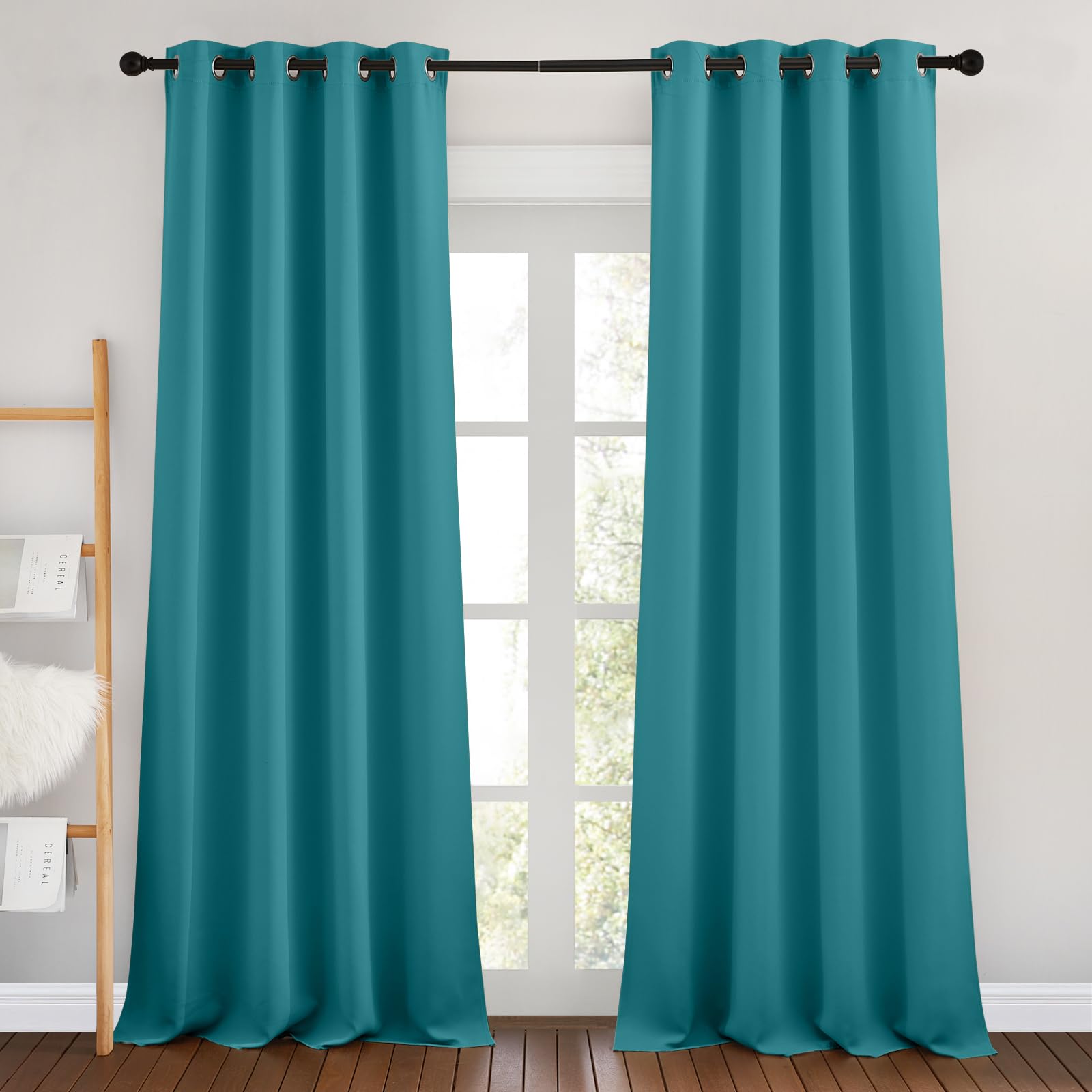 NICETOWN Peacock Teal Blackout Curtains for Living Room, Grommet Thermal Insulated Window Drapes Room Divider Blinds Sound Reducing for Living Room, W46 x L102, 2 Pieces