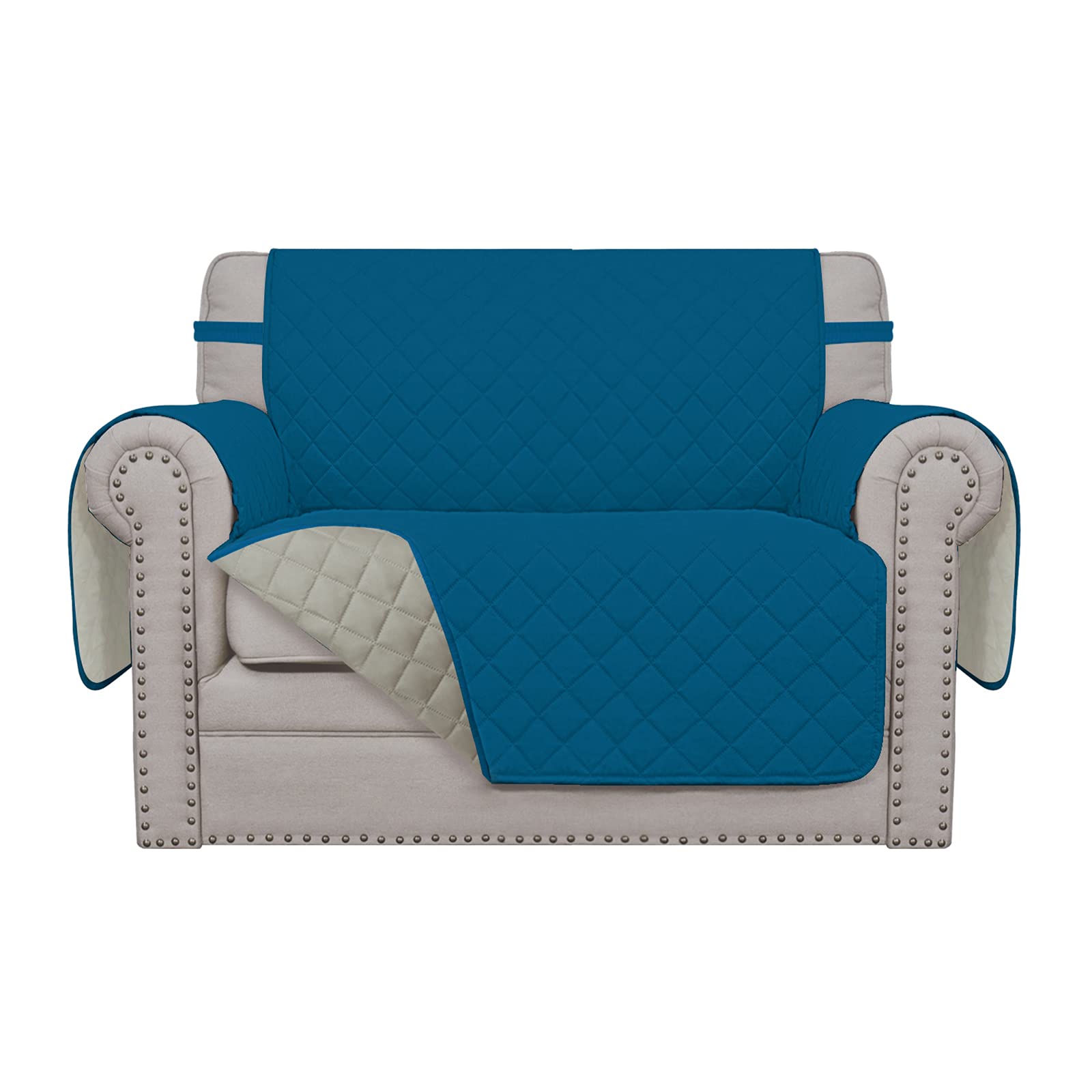 Easy-Going Reversible Couch Cover, Oversized Chair, Peacockblue/Beige