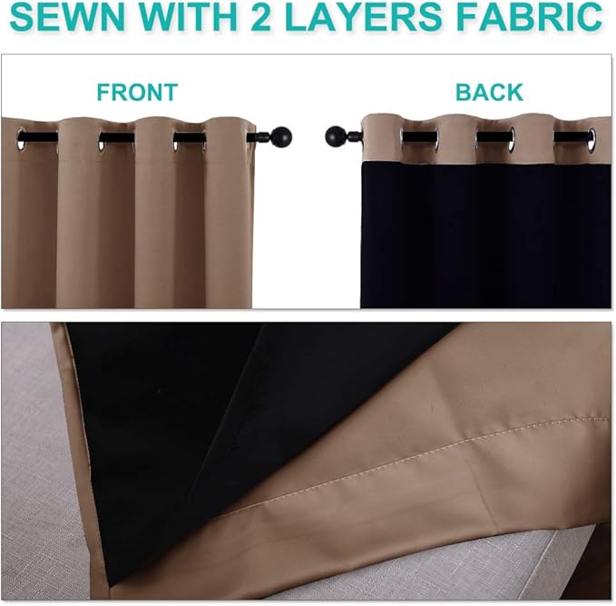 NICETOWN Complete Blackout Cold Blocking Shades for Large Window Door, 100% Blackout Window Curtain Panels with Black Lined, 55 inches Width Each Panel, 96 inches Length, Cappuccino, Double Pieces