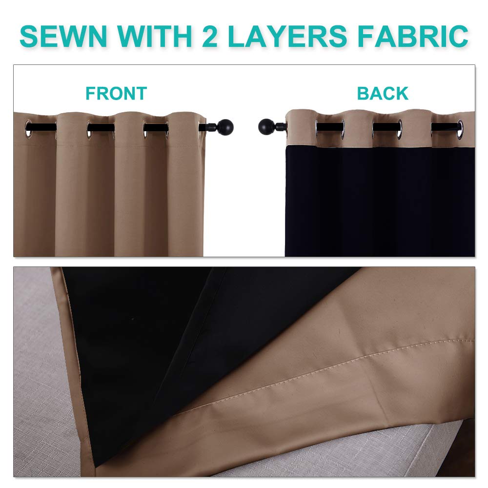 NICETOWN Bedroom Full Blackout Curtain Panels, Super Thick Insulated Window Covers, Keeping Out Cold Air and Heat 100% Blackout Blinds with Black Liner (Cappuccino, Set of 2 PCs, 55 by 57-inch)