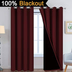 Yakamok 100% Blackout Curtains for Living Room, Noise Reducing Drapes,Thermal Insulated Blackout Curtains for Bedroom(52Wx84L, Burgundy Red, 2 Panels)