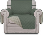 Easy-Going Chair Sofa Slipcover Reversible Sofa Cover Water Resistant Couch Cover Furniture Protector Cover with Elastic Straps for Pets Kids Children Dog Cat (Chair, Greyish Green/Beige)