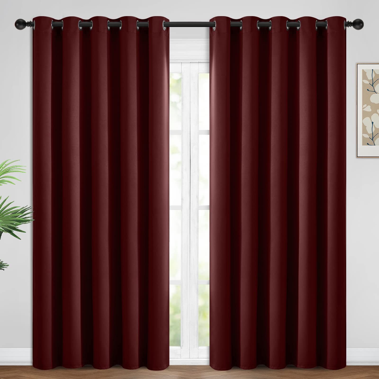 Yakamok Room Darkening Curtains 62x84 inch Length Burgundy Red-Living Room