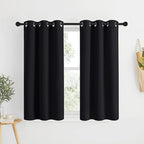 NICETOWN Bathroom Blackout Curtains and Drapes 48 inches Length, Black Solid Thermal Insulated Grommet Blackout Drapery Panels for Window (2 Panels, 34 inches Wide, Black)