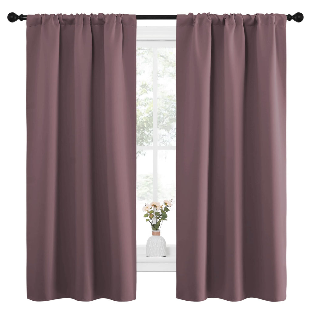 NICETOWN Bedroom Curtains for Kids Room, Window Treatment Thermal Insulated Solid Room Darkening Drape Panels for Girls Room (Dry Rose, Set of 2, 34 inches Width by 63 inches Length)