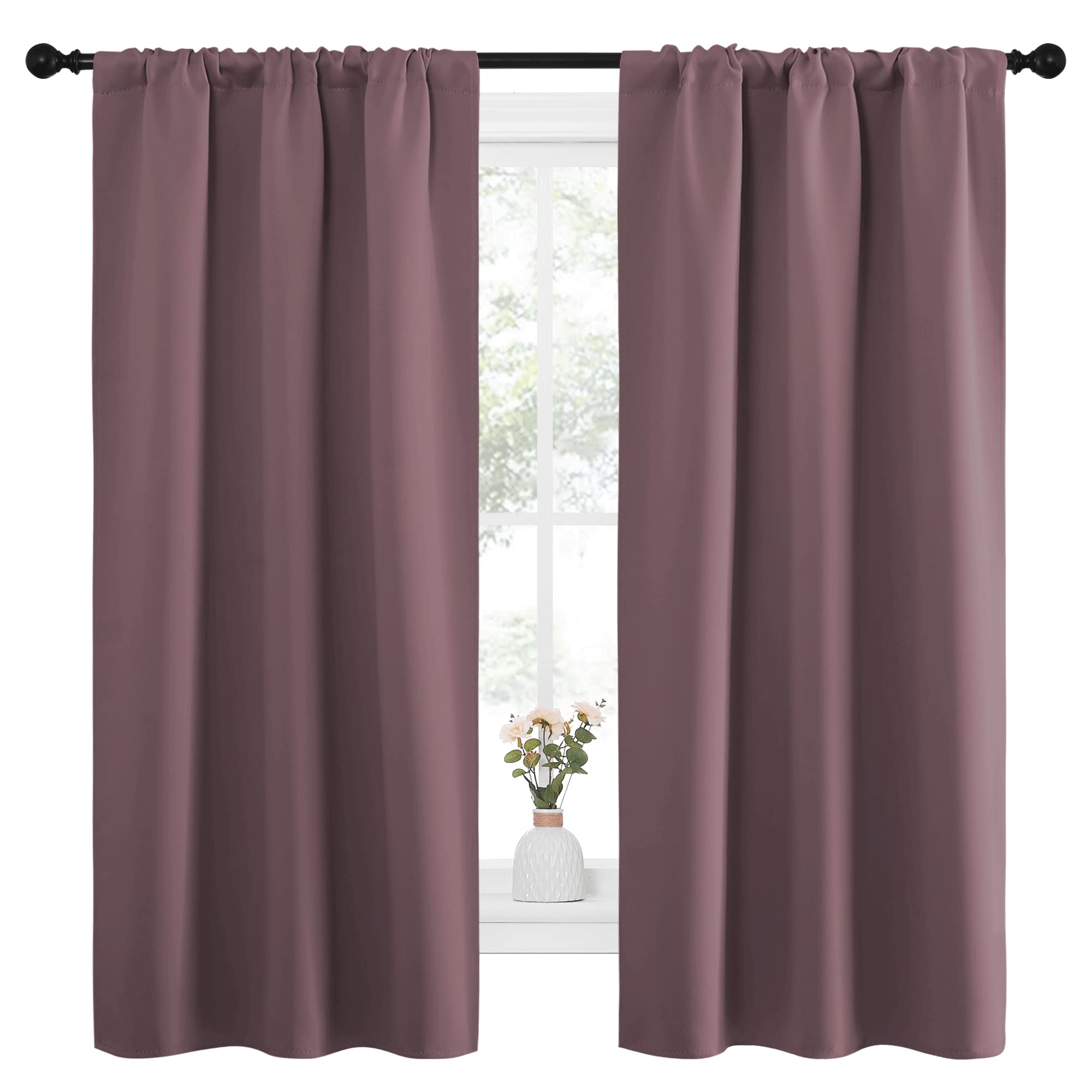 NICETOWN Bedroom Curtains for Kids Room, Window Treatment Thermal Insulated Solid Room Darkening Drape Panels for Girls Room (Dry Rose, Set of 2, 34 inches Width by 63 inches Length)