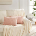 Fancy Homi 4 Packs Boho Pink Decorative Throw Pillow Covers 12x20 Inch for Living Room Couch Bed Sofa, Rustic Modern Farmhouse Home Decor, Soft Plush Corduroy Cute Square Cushion Case 30x50 cm
