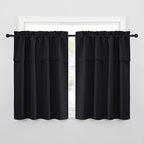 NICETOWN Black Blackout Curtains with Attached Valance, Solid Room Darkening Window Treatment Drapes/Draperies for Bedroom (2 PCs, 52 inches Wide by 45 inches Long)