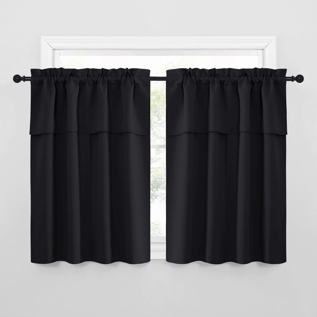 NICETOWN Black Blackout Curtains with Attached Valance, Solid Room Darkening Window Treatment Drapes/Draperies for Bedroom (2 PCs, 52 inches Wide by 45 inches Long)