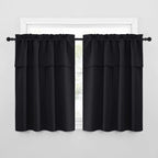 NICETOWN Black Blackout Curtains with Attached Valance, Solid Room Darkening Window Treatment Drapes/Draperies for Bedroom (2 PCs, 52 inches Wide by 45 inches Long)