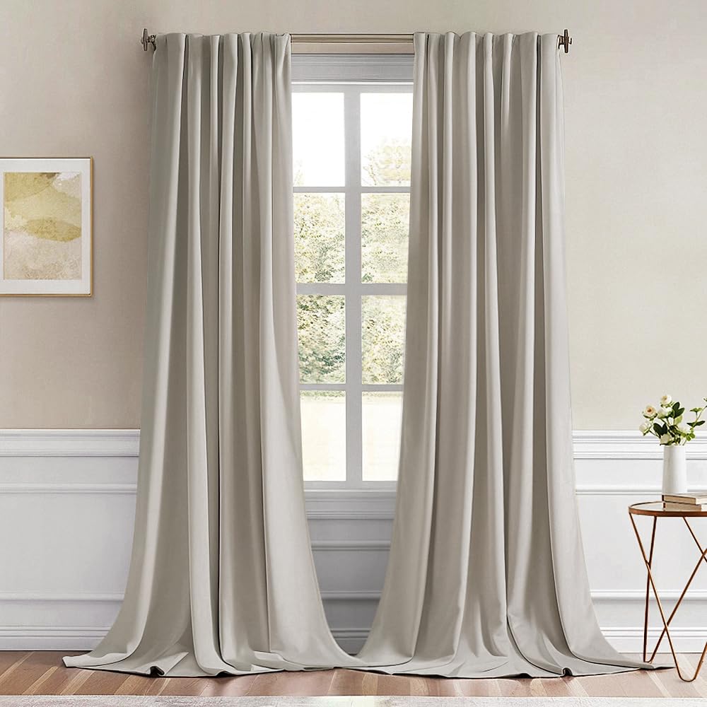MIULEE Natural Back Tab Blackout Curtains 52x108 Inch Long 2 Panels Set