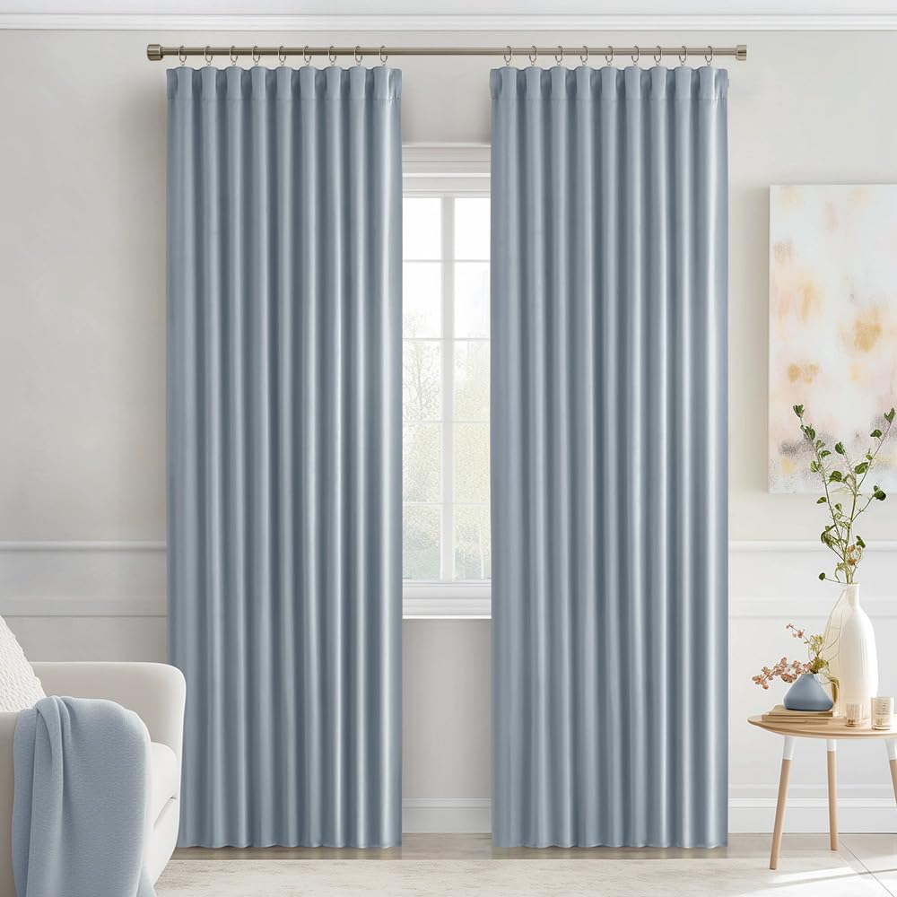 MIULEE Light Blue Back Tab Blackout Curtains 52x84 Inch Length 2 Panels Set