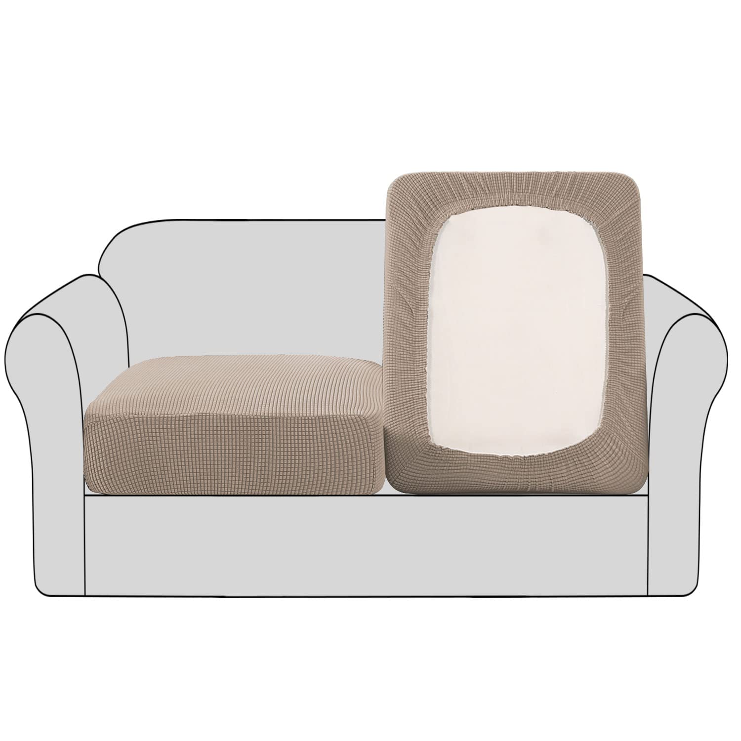H.VERSAILTEX High Stretch Couch Cushion Covers,Chair Sofa Seat Slipcovers Couch Cushion Cover Stretch Furniture Protector for Kids, Pets(2 Packs Cushion Loveseat Covers, Sand)