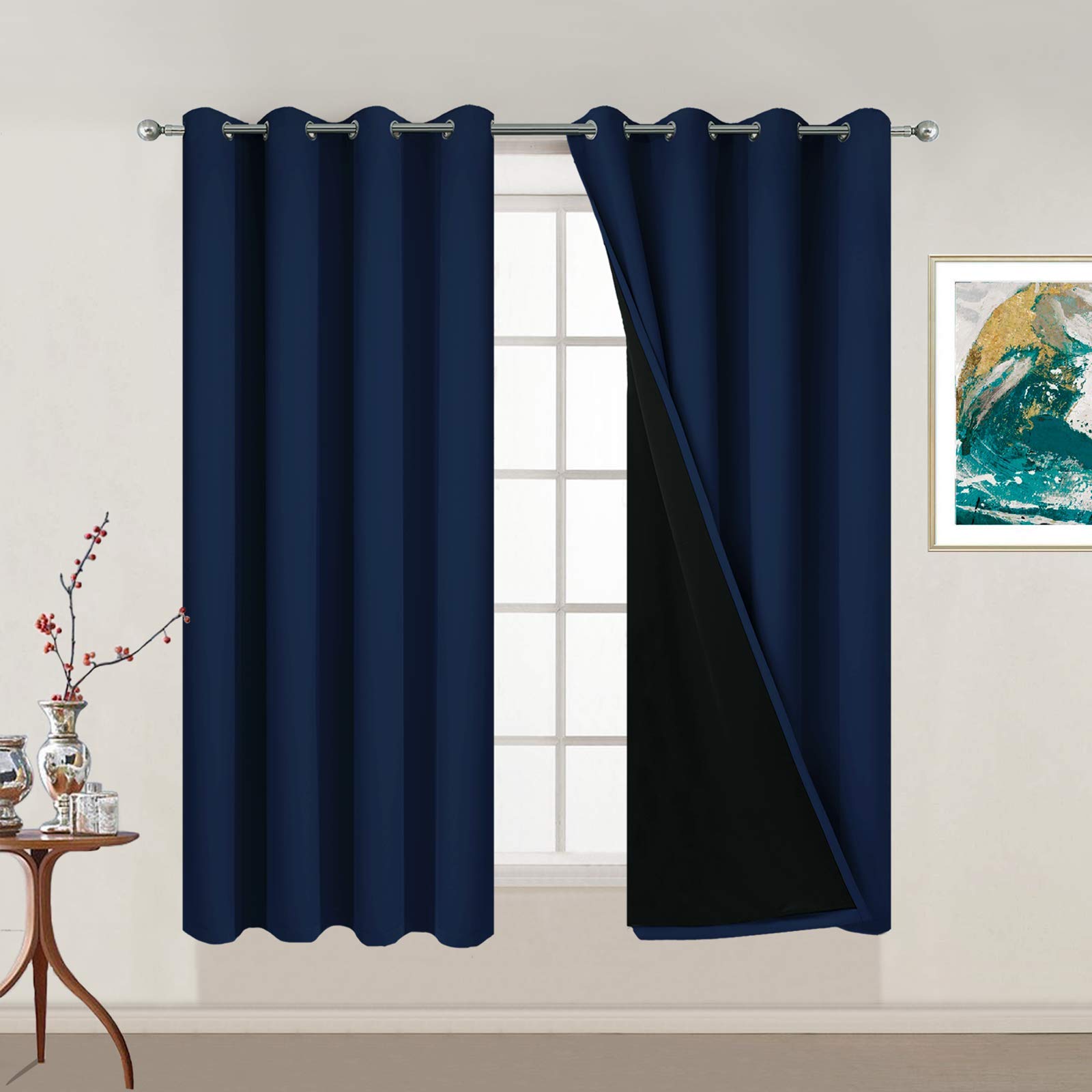 Yakamok Navy Blue 100% Blackout Curtains 54 Inches Long 52" Wide, 2 Panels