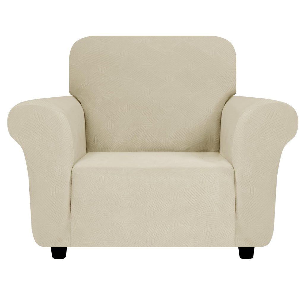 ZNSAYOTX Super Stretch Chair Slipcover (30"-47"), New Striped Sofa Chair Covers for Living Room, Dogs Pet Friendly Anti-Slip Chair Protector Spandex Armchair Slipcovers (Khaki, Chair)