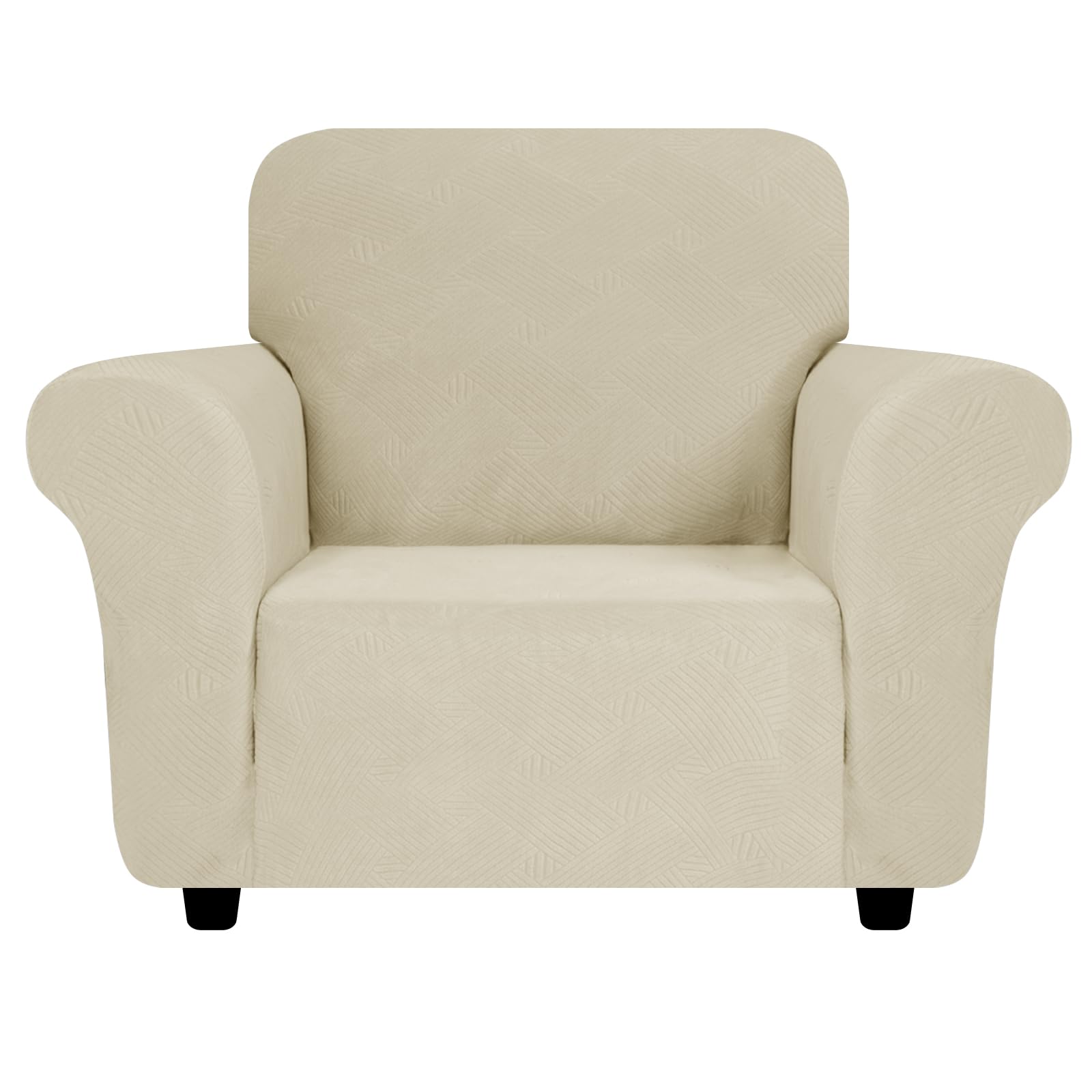 ZNSAYOTX Super Stretch Chair Slipcover (30"-47"), New Striped Sofa Chair Covers for Living Room, Dogs Pet Friendly Anti-Slip Chair Protector Spandex Armchair Slipcovers (Khaki, Chair)