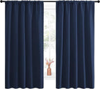 NICETOWN Navy Curtains Blackout Draperies - Modern Design Thermal Insulated Rod Pocket Blackout Drapes for Kid's Bedroom, Window Covering (1 Pair, 52 x 63 inches)