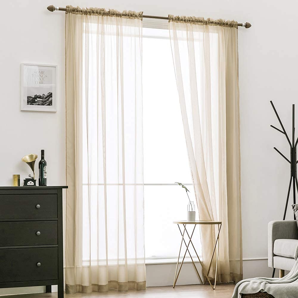 MIULEE 2 Panels Sheer Curtains for Living Room 54 X 54 Inches Beige