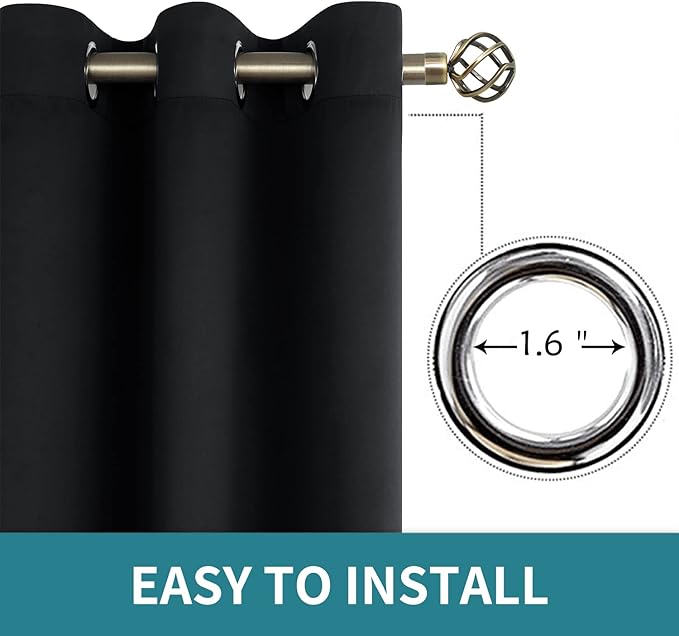 BGment Black Blackout Curtains for Bedroom - Grommet Thermal Insulated Room Darkening Block Out Curtains for Living Room, Set of 2 Panels, 52 x 63 Inch